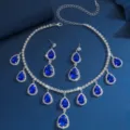 Set collana e orecchini a goccia in cristallo elegante, gioielli con strass per le donne. - Blu