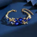 Bracciale da donna in lega in stile europeo con strass e bellissimi cristalli blu. - Oro Blu