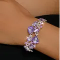 Elegante bracciale in lega di strass di cristallo viola per donna, splendidi gioielli da sposa. - Argento Viola