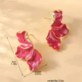 Orecchini asimmetrici in metallo a petalo, elegante design retrò in oro e rosso per donna. - Stile Petalo Smaltato Rosso-Rosa (80119803) / Oro Rosso Rosa