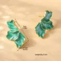 Orecchini asimmetrici in metallo a foglia verde, eleganti orecchini retro dorati 3cm - Stile Foglia Smaltata Verde (80119806) / Oro Verde