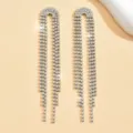 Lunghi orecchini con frange in strass da donna eleganti gioielli pendenti in cristallo - Argento (4113)
