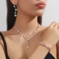 Set di gioielli da sposa in strass oro rosa con collana orecchini bracciale dettaglio. - Stile a Cerchio / Set da 3 Pezzi (Collana+Orecchini+Bracciale) / Oro rosa