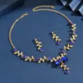 Elegante set di gioielli da sposa con collana e orecchini in cristallo blu per matrimonio. - 8915 Oro Blu Set Due Pezzi