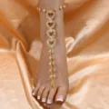 Gold rhinestone barefoot sandal toe linked foot chain elegant summer beach foot jewelry women - Finger-linked Style (80601802) / Gold
