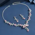 Set collana orecchini sposa strass fiori eleganti gioielli matrimonio da donna festa - Set da 2 pezzi (Collana + Orecchini) / 8915 Argento Rosa Set Due Pezzi
