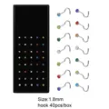 Scatola piercing naso in acciaio inox 40pz 1.8mm cristallo colorato gioielli corpo ingrosso - Gancio (JE0013B)