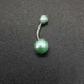 Acrylic belly button ring with green pearl balls and stainless steel curved bar for women body piercing. - Light Green (JE1651F)