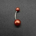 Stainless steel belly button ring with glossy acrylic beads for body piercing jewelry style. - Orange (JE1651H)