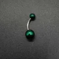 Stainless steel curved barbell navel piercing ring with dark green acrylic ball for women - Dark Green (JE1651L)