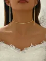 Sparkling rhinestone choker necklace and long tassel earrings set for women party jewelry. - Gold Two-piece Set