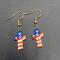 American Independence Day flag cross drop earrings, stylish alloy hook earrings for daily wear. - Flag Cross (JE1586C)