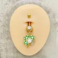 Piercing para ombligo de acero inoxidable con colgante de trébol a cuadros verde blanco - Estilo Trébol de Cuadros (JE1569A)