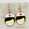 Nurse themed alloy drop earrings with red cross cap design, lightweight fashion jewelry. - JE1584G