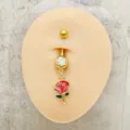 Anillo para ombligo de acero inoxidable con circonita y colgante de rosa roja piercing - Estilo Rosa Roja (JE1569G)