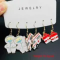 Cute medical theme alloy drop oil earrings set, nurse doctor ambulance and first aid kit design. - Three Pairs Set One
