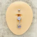 Piercing para ombligo de acero inoxidable con colgante de tortuga de circón de colores - Estilo Tortuga Plateada (JE1569I)