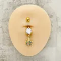 Piercing para ombligo de acero inoxidable dorado con circonita brillante y colgante de tortuga. - Estilo Tortuga Dorada (JE1569J)