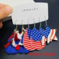 Σετ πατριωτικά σκουλαρίκια από δέρμα και ξύλο με φούντες και αστέρια για την Ημέρα Ανεξαρτησίας. - Σετ 3 Ζευγάρια / Σετ Θέματος Ημέρας Ανεξαρτησίας