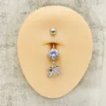 Piercing para ombligo de acero inoxidable con circón transparente y colgante de elefante - Estilo Elefante Plateado (JE1569K)