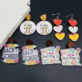 Back to School wooden earrings set, teacher day themed cute stationery jewelry style item. - Mixed Match 4-Piece Set / Four-Piece Set