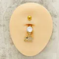 Piercing para ombligo de acero inoxidable dorado con circonita cúbica y dije de elefante. - Estilo Elefante Dorado (JE1569L)