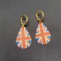 British flag teardrop dangle earrings with gold tone leverback hooks for women daily wear. - UK Flag Waterdrop B (JE1610B)