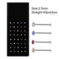 Set 40 piercing naso in acciaio inossidabile con cristalli colorati da 2.5mm per gioielli. - Dritto (JE0271B)