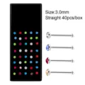 Scatola 40pz piercing naso acciaio inossidabile 3.0mm dritto cristallo set gioielli - Dritto (JE0272B)