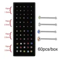 Set 60 piercing naso in acciaio inossidabile con cristalli da 1.5 2.0 2.5 mm colori - Dritto (JE0597B)