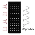 Scatola di piercing al naso in acciaio inossidabile 60pz gioielli corpo cristallo anello naso L - Barra a L (JE0597C)