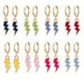 Colorful lightning bolt hoop earrings trendy alloy enamel dangle fashion earrings main view - Multicolor Set (JE0779M) / 9 Pairs/Box (Mixed Styles)