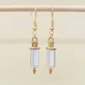 Nurse syringe dangle earrings gold alloy white enamel medical theme fun drop earrings - Syringe Style