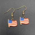 American flag enamel drop earrings gold toned Independence Day fashion jewelry for women - Wavy USA Flag (JE1586A)