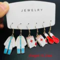 Nurse theme alloy drop earrings, doctor coat and thermometer fashion jewelry set for women. - Three Pairs Set Two