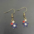 Independence Day star drop earrings, red white and blue enamel alloy hook earrings for women - Layered Pentagrams (JE1586T)