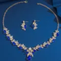 Braut Kristall Halskette und Ohrringe Set mit blauen Tropfensteinen für Hochzeitskleid. - 2-teiliges Set / Blau
