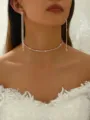 Stunning rhinestone choker necklace and long drop earrings close up view showcasing sparkle. - Rose Gold 2-Piece Set