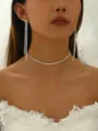 Exquisite rhinestone choker necklace and long tassel earrings jewelry set for women. - Silver 2-Piece Set