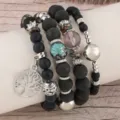Set di bracciali di perle multistrato boho con ciondolo albero della vita moda donna chic. - Nero