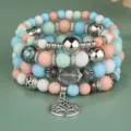 Set di bracciali di perle multistrato boho con ciondolo albero della vita dettaglio donna - Multicolore