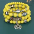 Set di bracciali di perline gialle multistrato boho con ciondolo albero della vita donna - Giallo
