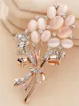 Fashion opal flower brooch elegant women rhinestone crystal bouquet clothing accessory gift - Gold