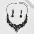 Ensemble de collier et boucles d'oreilles en strass cristaux noirs, idéal pour fête. - Noir