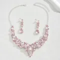 Superbe ensemble de collier et boucles d'oreilles en strass cristal rose, bijoux de mariée. - Rose