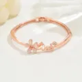 Rose gold bracelet for women minimalist flower bangle with love letter and sparkling rhinestones. - Love Letter Opal Floral Style (80513336)