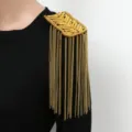 Spallina con frange metalliche dorate per abito vestito accessorio di moda elegante - Oro