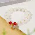 New Chinese style imitation white jade beaded bracelet with butterfly and Fu coin pendant SKU - Style 11 Butterfly Lucky Pendant (5374646856710)
