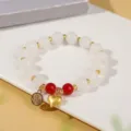 Chinese style white jade bead bracelet with red agate and gold heart pendant for women jewelry - Style 1 Heart Coin Pendant (5374646856711)