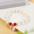 New Chinese style white jade bead bracelet with red beads, elegant retro hand jewelry for women. - Style 14 Lucky Gourd Pendant (5374646856712)